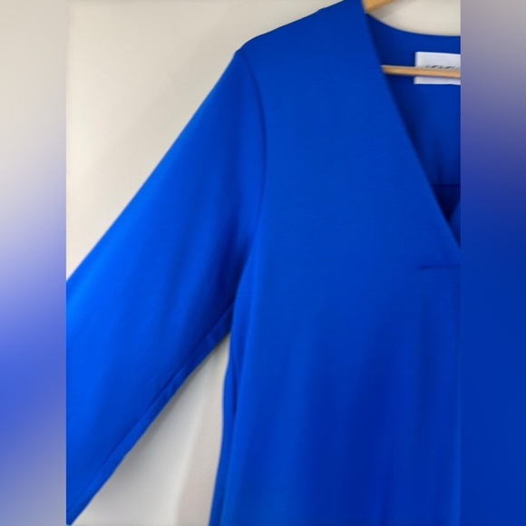 MEIMEIJ V- Neck 3/4 Sleeve Women’s Midi Dress - Azure Blue Size 4 Made in Italy - Picture 7 of 13